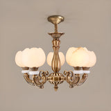 Bud Tiered Stone Metal Gold Living Room Chandelier Image - 6