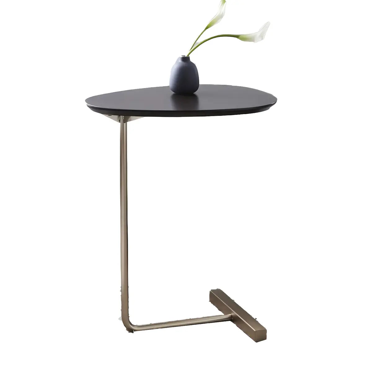 C-Shaped Metal Black Minimalist Pine Wood Side Table Image - 22