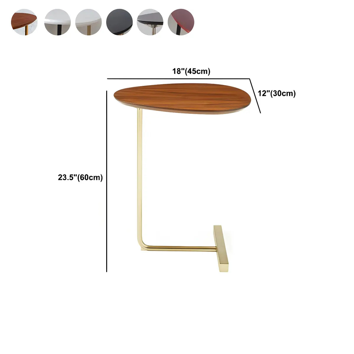 C-Shaped Metal Black Minimalist Pine Wood Side Table 