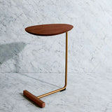 C-Shaped Metal Black Minimalist Pine Wood Side Table Image - 3