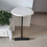 C-Shaped Metal Black Minimalist Pine Wood Side Table Image - 5