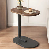 C-Shaped Oval Walnut Iron Base Minimalist Side Table Image - 1