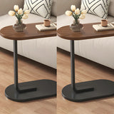 C-Shaped Oval Walnut Iron Base Minimalist Side Table Image - 2