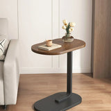 C-Shaped Oval Walnut Iron Base Minimalist Side Table Image - 4