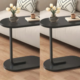 C-Shaped Oval Walnut Iron Base Minimalist Side Table Image - 5