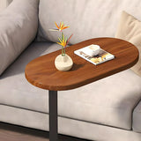 C-Shaped Oval Walnut Iron Base Minimalist Side Table Image - 8