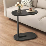 C-Shaped Oval Walnut Iron Base Minimalist Side Table Image - 9