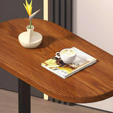 C-Shaped Pedestal Oval Wood and Iron Black Side Table Image - 11