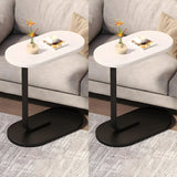 C-Shaped Pedestal Oval Wood and Iron Black Side Table Image - 17