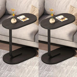 C-Shaped Pedestal Oval Wood and Iron Black Side Table Image - 19