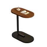 C-Shaped Pedestal Oval Wood and Iron Black Side Table Image - 9