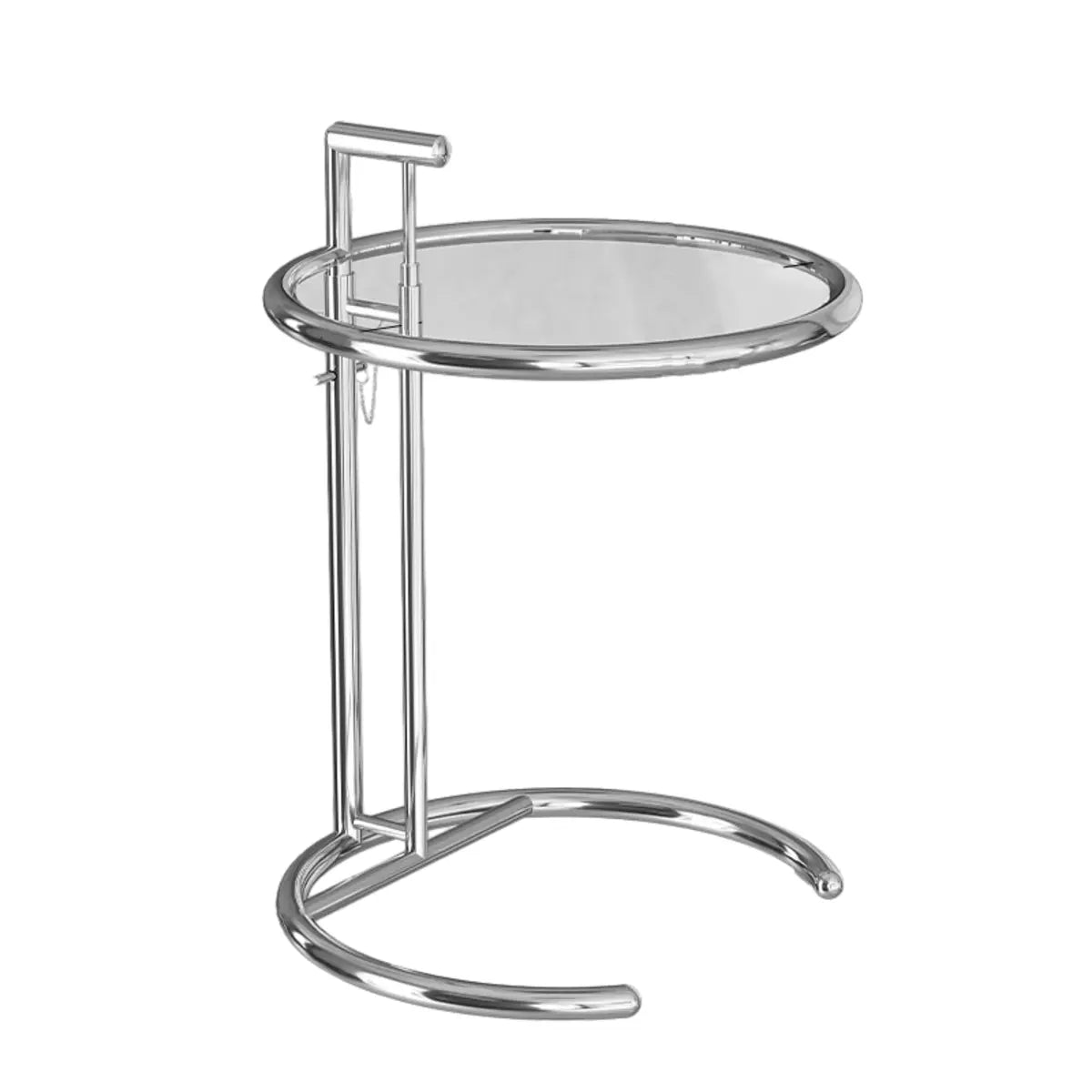 C-Shaped Round Silver Glass Adjustable Height Side Table Image - 10