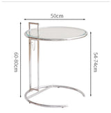 C-Shaped Round Silver Glass Adjustable Height Side Table #size