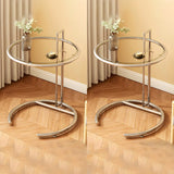 C-Shaped Round Silver Glass Adjustable Height Side Table Image - 3