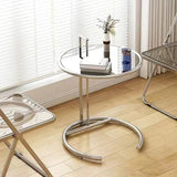 C-Shaped Round Silver Glass Adjustable Height Side Table Image - 4