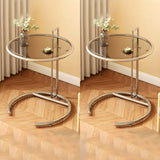 C-Shaped Round Silver Glass Adjustable Height Side Table Image - 7