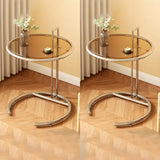 C-Shaped Round Silver Glass Adjustable Height Side Table Image - 9