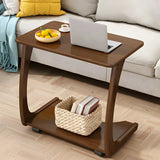 C-Shaped Walnut Brown Multipurpose Casters Side Table Image - 1