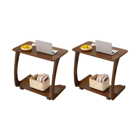 C-Shaped Walnut Brown Multipurpose Casters Side Table Image - 2