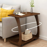 C-Shaped Walnut Brown Multipurpose Casters Side Table Image - 5