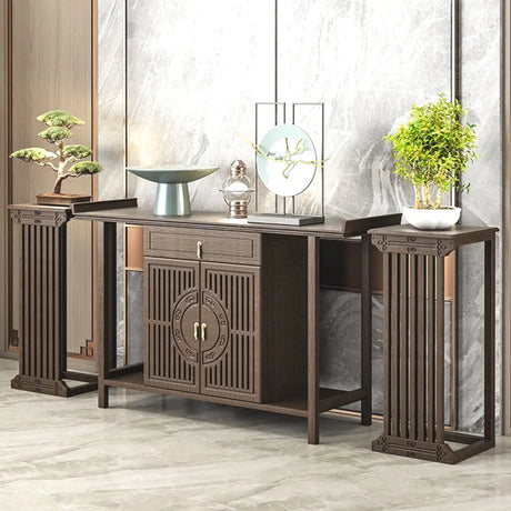 Cabinet Wood Brown Console Table with Drawers and Shelf Image - 1