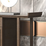 Cabinet Wood Brown Console Table with Drawers and Shelf Image - 13