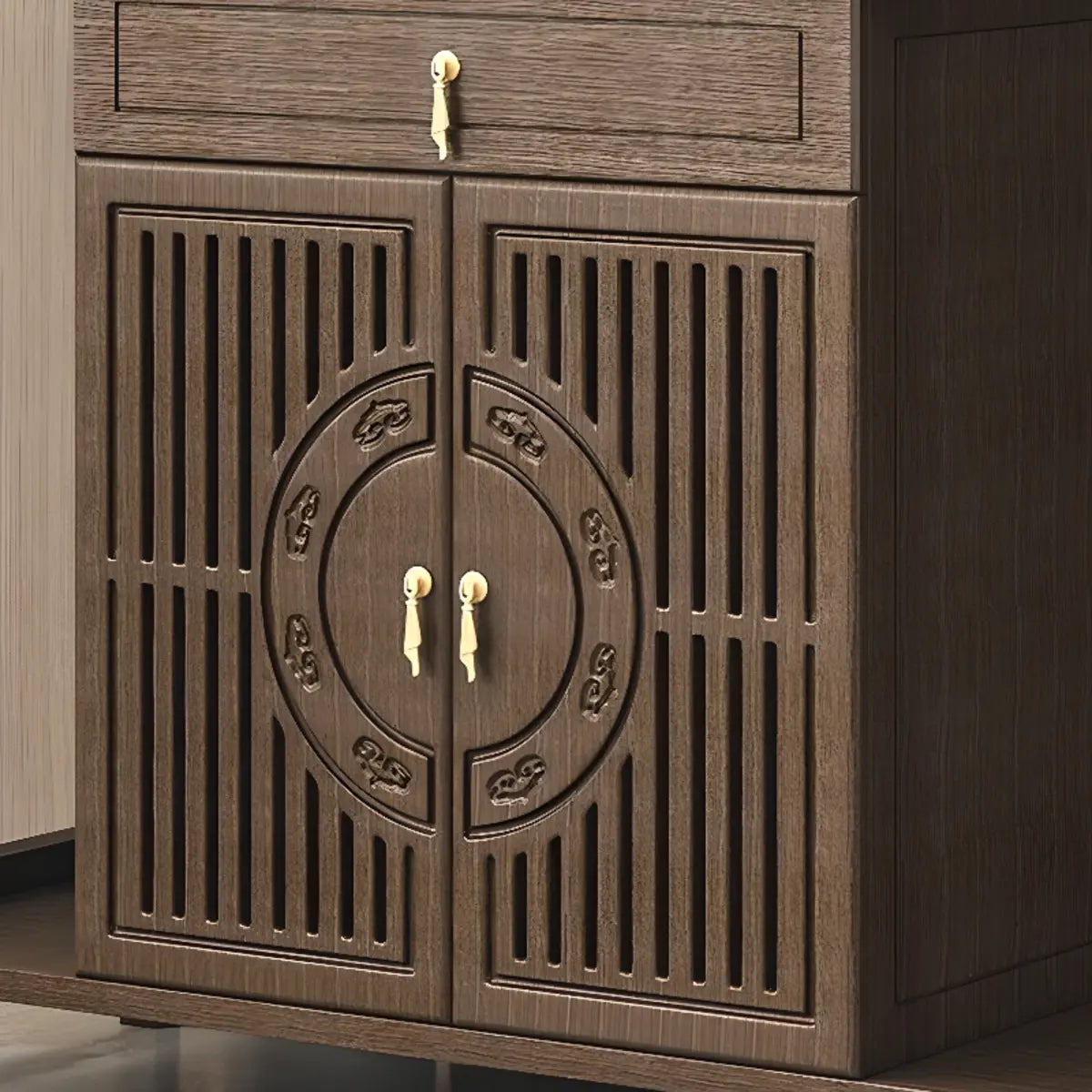 Cabinet Wood Brown Console Table with Drawers and Shelf Image - 14