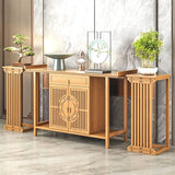 Cabinet Wood Brown Console Table with Drawers and Shelf Image - 4