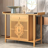 Cabinet Wood Brown Console Table with Drawers and Shelf Image - 7