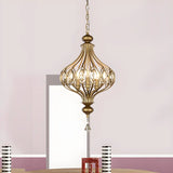 Cage Iron Gold Crystal Adjustable Height Foyer Chandelier Image - 11