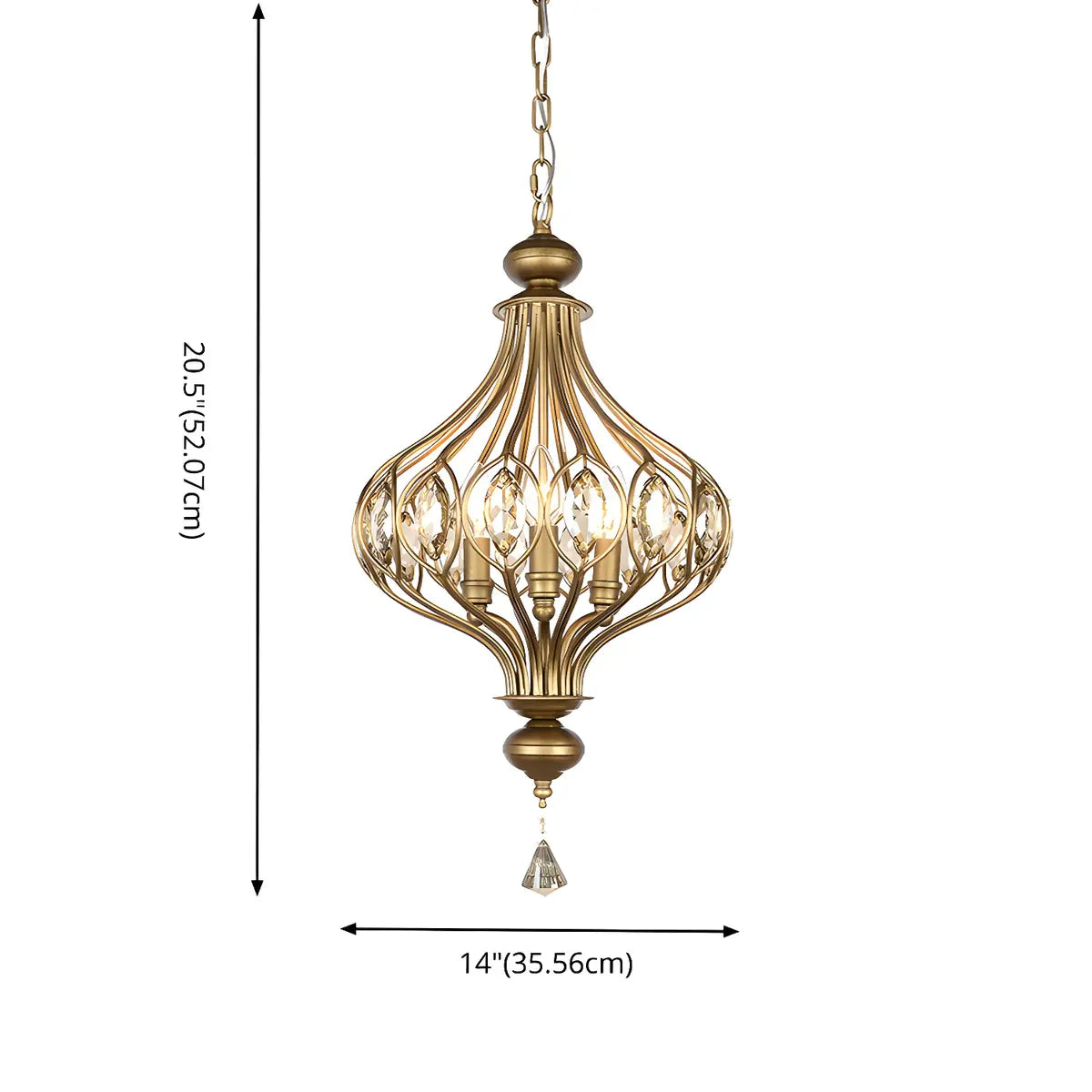 Cage Iron Gold Crystal Adjustable Height Foyer Chandelier 