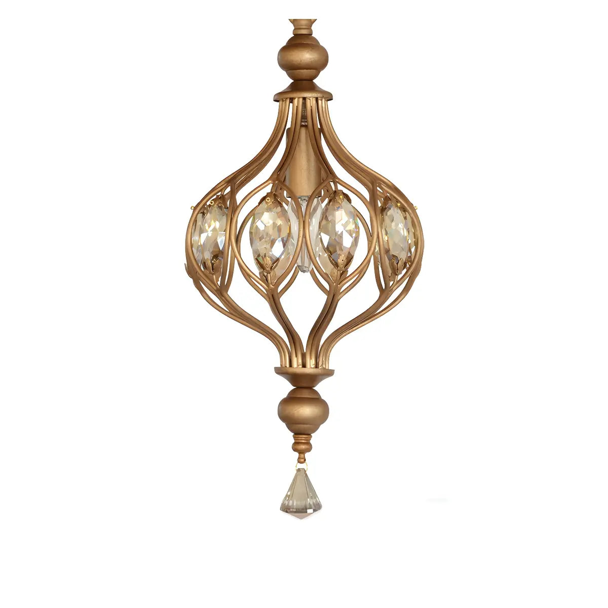 Cage Iron Gold Crystal Adjustable Height Foyer Chandelier Image - 3