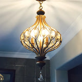 Cage Iron Gold Crystal Adjustable Height Foyer Chandelier Image - 4