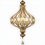 Cage Iron Gold Crystal Adjustable Height Foyer Chandelier Image - 6