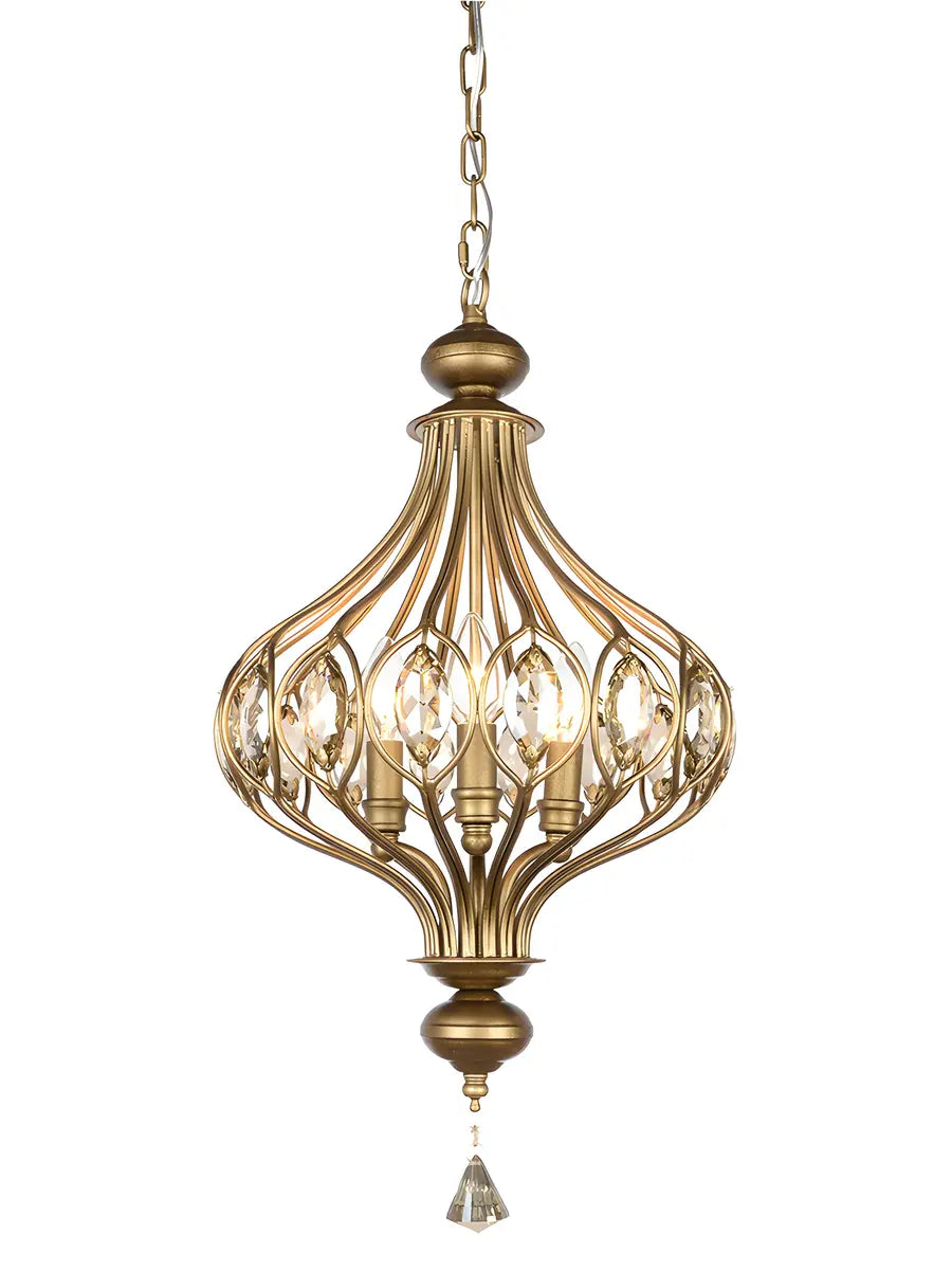 Cage Iron Gold Crystal Adjustable Height Foyer Chandelier Image - 8