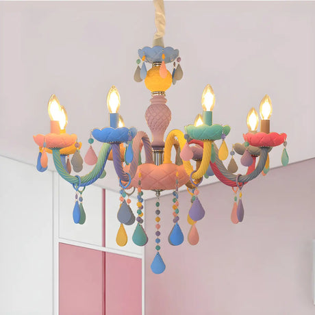 Candelabra Steel Crystal Kids Room Multi-Color Chandelier Image - 1