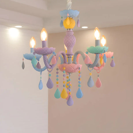 Candelabra Steel Crystal Kids Room Multi-Color Chandelier Image - 2