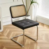 Cantilever Open Rattan Back Leather Seat Dining Chair Image - 4