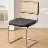 Cantilever Open Rattan Back Leather Seat Dining Chair Image - 6