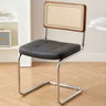 Cantilever Open Rattan Back Leather Seat Dining Chair Image - 6