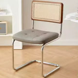 Cantilever Open Rattan Back Leather Seat Dining Chair Image - 7