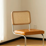 Cantilever Rattan Open Back Leather Dining Chair Brown Image - 12