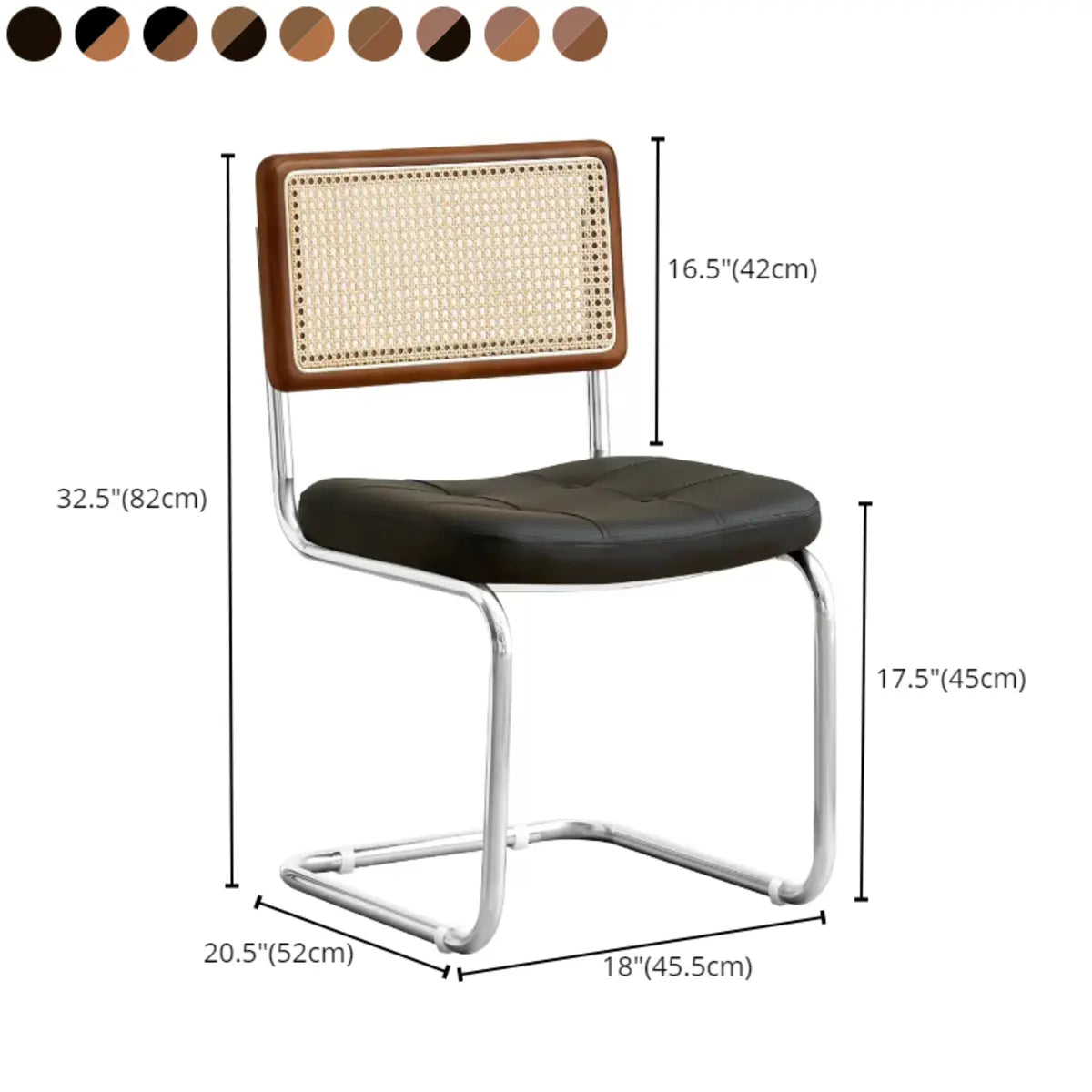 Cantilever Rattan Open Back Leather Dining Chair Brown 