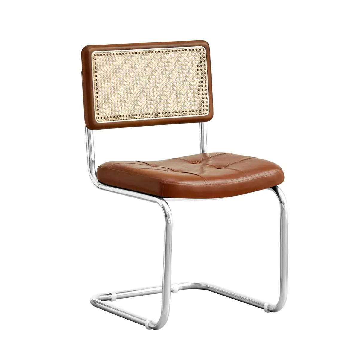 Cantilever Rattan Open Back Leather Dining Chair Brown Image - 5