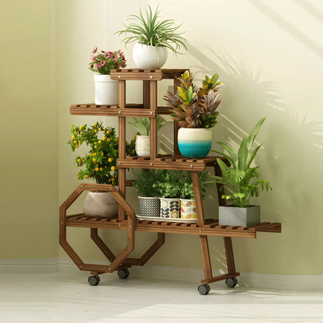 Car Shape Multi-Tier Wood Indoor Storage Plant Stand Image - 2