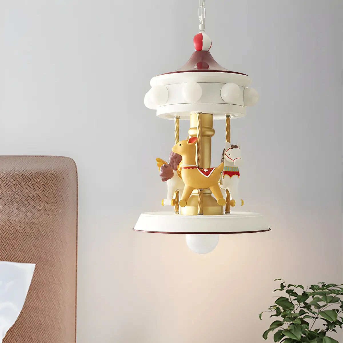 Carousel Animal Metal Kids Room 9-Light Small Chandelier Image - 2