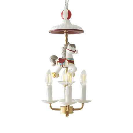 Carousel Candle Metal Kids Room White 4-Light Chandelier Image - 2