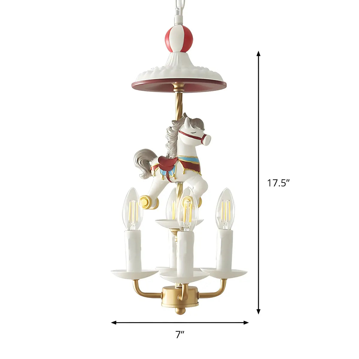 Carousel Candle Metal Kids Room White 4-Light Chandelier 