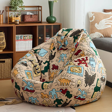 Cartoon Abstract Pattern Beige Flannel Portable Bean Bag Image - 2