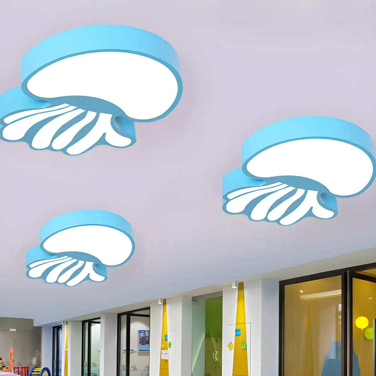 Cartoon Blue Jellyfish LED Flush Mount Ceiling Light Image - 3